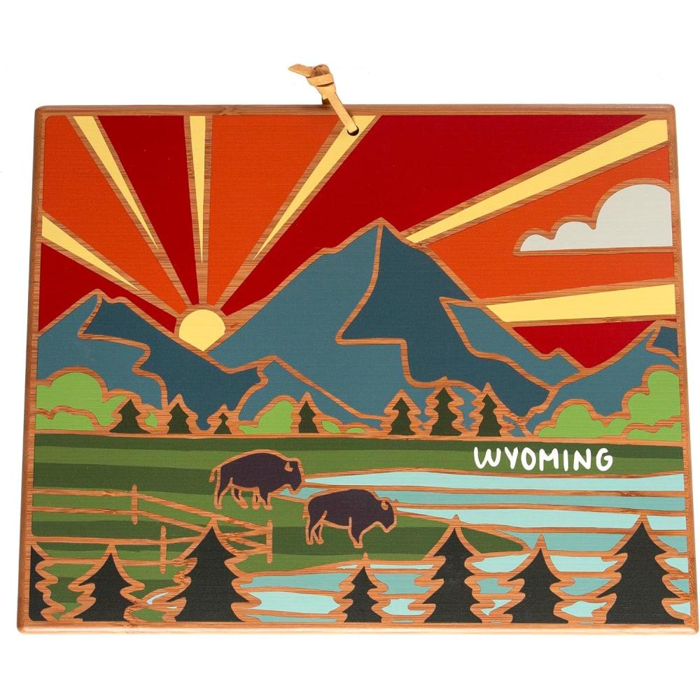 imageTotally Bamboo Wyoming State Shaped Cutting Board and Charcuterie Serving Platter with Artwork by Summer Stokes Includes Hang Tie for Wall DisplayWyoming
