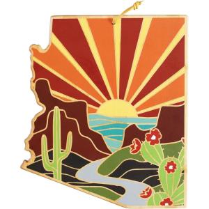 Totally Bamboo Wyoming State Shaped Cutting Board and Charcuterie Serving Platter with Artwork by Summer Stokes, Includes Hang Tie for Wall Display(Arizona)
