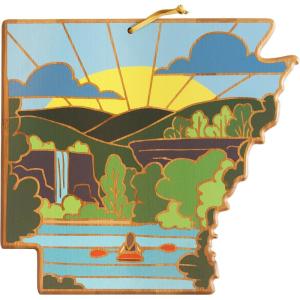 Totally Bamboo Wyoming State Shaped Cutting Board and Charcuterie Serving Platter with Artwork by Summer Stokes, Includes Hang Tie for Wall Display(Arkansas)