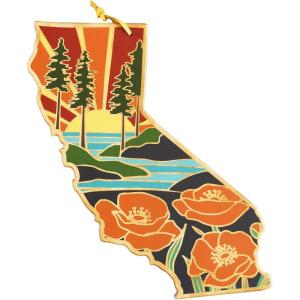 Totally Bamboo Wyoming State Shaped Cutting Board and Charcuterie Serving Platter with Artwork by Summer Stokes, Includes Hang Tie for Wall Display(California)