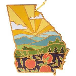 Totally Bamboo Wyoming State Shaped Cutting Board and Charcuterie Serving Platter with Artwork by Summer Stokes, Includes Hang Tie for Wall Display(Georgia)