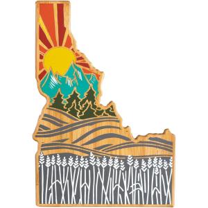 Totally Bamboo Wyoming State Shaped Cutting Board and Charcuterie Serving Platter with Artwork by Summer Stokes, Includes Hang Tie for Wall Display(Idaho)