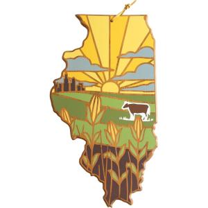 Totally Bamboo Wyoming State Shaped Cutting Board and Charcuterie Serving Platter with Artwork by Summer Stokes, Includes Hang Tie for Wall Display(Illinois)