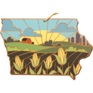 Totally Bamboo Wyoming State Shaped Cutting Board and Charcuterie Serving Platter with Artwork by Summer Stokes, Includes Hang Tie for Wall Display(Iowa)