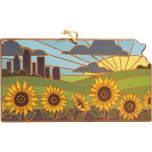 Totally Bamboo Wyoming State Shaped Cutting Board and Charcuterie Serving Platter with Artwork by Summer Stokes, Includes Hang Tie for Wall Display(Kansas)