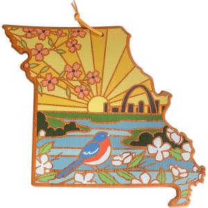 Totally Bamboo Wyoming State Shaped Cutting Board and Charcuterie Serving Platter with Artwork by Summer Stokes, Includes Hang Tie for Wall Display(Missouri)