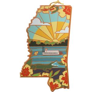 Totally Bamboo Wyoming State Shaped Cutting Board and Charcuterie Serving Platter with Artwork by Summer Stokes, Includes Hang Tie for Wall Display(Mississippi)