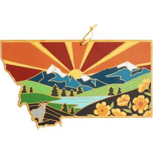 Totally Bamboo Wyoming State Shaped Cutting Board and Charcuterie Serving Platter with Artwork by Summer Stokes, Includes Hang Tie for Wall Display(Montana)