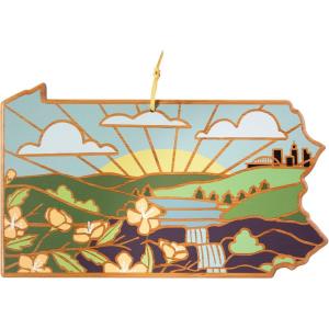 Totally Bamboo Wyoming State Shaped Cutting Board and Charcuterie Serving Platter with Artwork by Summer Stokes, Includes Hang Tie for Wall Display(Pennsylvania)
