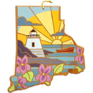 Totally Bamboo Wyoming State Shaped Cutting Board and Charcuterie Serving Platter with Artwork by Summer Stokes, Includes Hang Tie for Wall Display(Rhode Island)