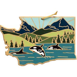 Totally Bamboo Wyoming State Shaped Cutting Board and Charcuterie Serving Platter with Artwork by Summer Stokes, Includes Hang Tie for Wall Display(Washington)