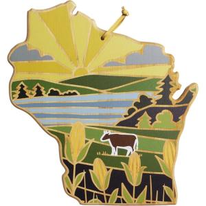 Totally Bamboo Wyoming State Shaped Cutting Board and Charcuterie Serving Platter with Artwork by Summer Stokes, Includes Hang Tie for Wall Display(Wisconsin)