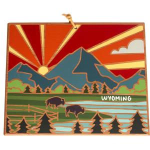 Totally Bamboo Wyoming State Shaped Cutting Board and Charcuterie Serving Platter with Artwork by Summer Stokes, Includes Hang Tie for Wall Display(Wyoming)