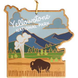 Totally Bamboo Wyoming State Shaped Cutting Board and Charcuterie Serving Platter with Artwork by Summer Stokes, Includes Hang Tie for Wall Display(Yellowstone)