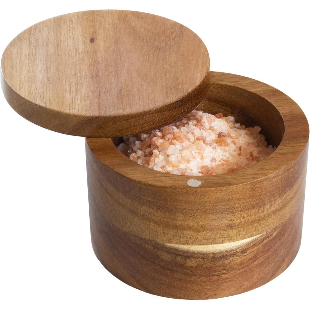 imageTotally Bamboo Rock amp Branch Acacia Duet Salt and Pepper Bowl Salt Cellar and Storage Box with Two Compartments Magnetic Swivel LidSingle