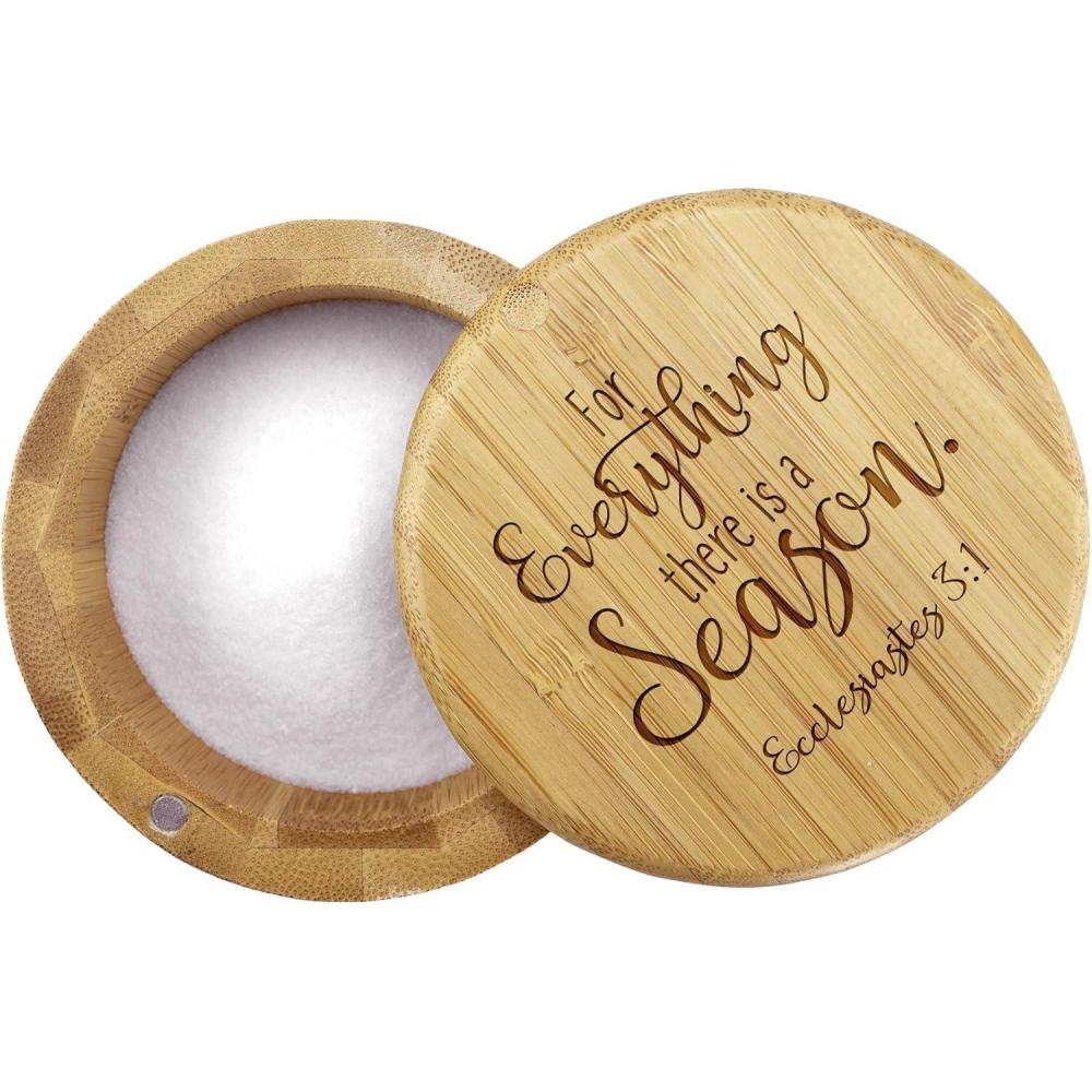 imageTotally Bamboo Salt Cellar Bamboo Storage Box with Magnetic Swivel Lid 6 Ounce Capacity You are the Salt of the Earth Matthew 513 Engraved on LidFor Everything there is a Season