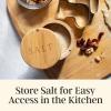 Totally Bamboo Salt Cellar Bamboo Storage Box with Magnetic Swivel Lid, 6 Ounce Capacity, Salt Engraved on Lid(Bamboo)