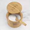 Totally Bamboo Salt Cellar Bamboo Storage Box with Magnetic Swivel Lid, 6 Ounce Capacity, Salt Engraved on Lid(“Salt” Engraved W/Spoon)