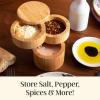 Totally Bamboo Salt Keeper Duet – Bamboo Salt Cellar with Dual Compartments for Salt and Pepper or Spices, Magnetic Swivel Lids, Natural Bamboo Salt Box, 8 Ounce Capacity(Three Tier Salt Box)