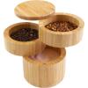 Totally Bamboo Salt Keeper Duet – Bamboo Salt Cellar with Dual Compartments for Salt and Pepper or Spices, Magnetic Swivel Lids, Natural Bamboo Salt Box, 8 Ounce Capacity(Three Tier Salt Box)
