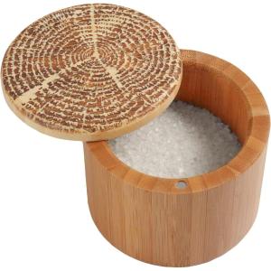Totally Bamboo Salt Box, Bamboo Storage Box with Magnetic Swivel Lid, “Tree of Life” Art Engraved on Lid