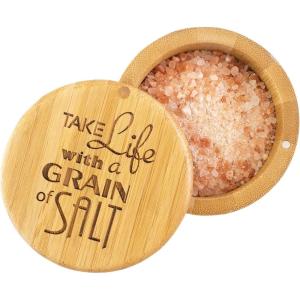 Totally Bamboo Salt Cellar Bamboo Storage Box with Magnetic Swivel Lid, 6 Ounce Capacity, “Take Life with a Grain of Salt” Engraved on Lid