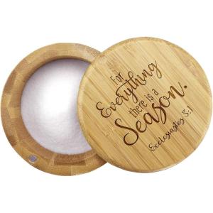 Totally Bamboo Salt Cellar Bamboo Storage Box with Magnetic Swivel Lid, 6 Ounce Capacity, You are the Salt of the Earth Matthew 5:13 Engraved on Lid(For Everything there is a Season)