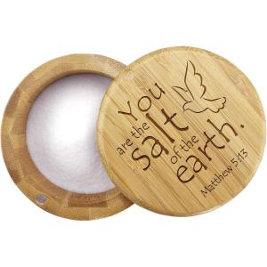 Totally Bamboo Salt Cellar Bamboo Storage Box with Magnetic Swivel Lid, 6 Ounce Capacity, You are the Salt of the Earth Matthew 5:13 Engraved on Lid(Salt of the Earth)