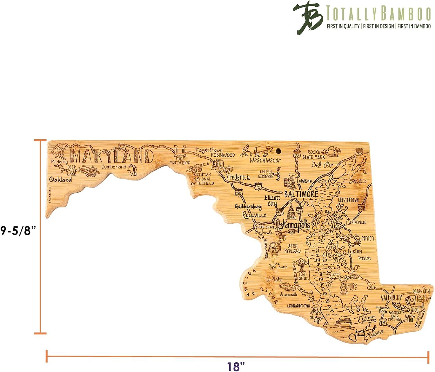 imageTotally Bamboo Destination Maryland State Shaped Serving and Cutting Board Includes Hang Tie for Wall Display