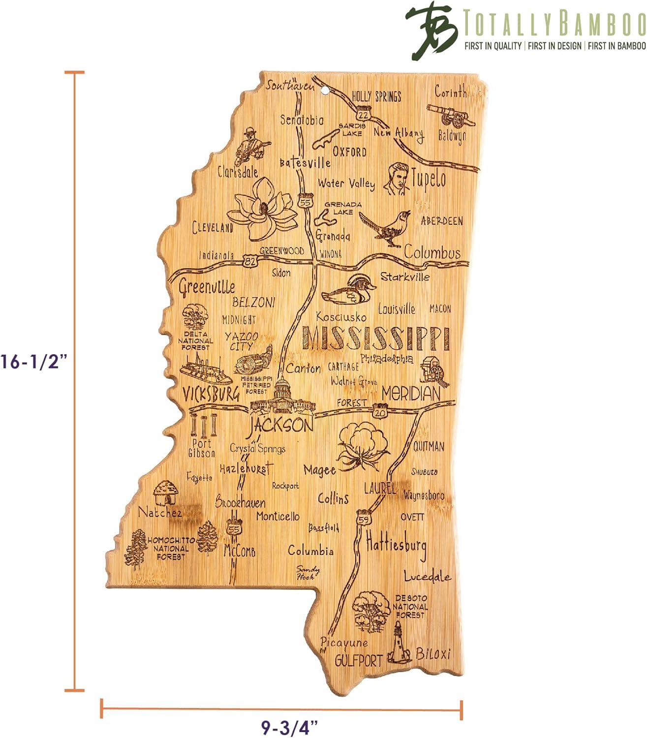imageTotally Bamboo Destination Mississippi State Shaped Serving and Cutting Board Includes Hang Tie for Wall Display