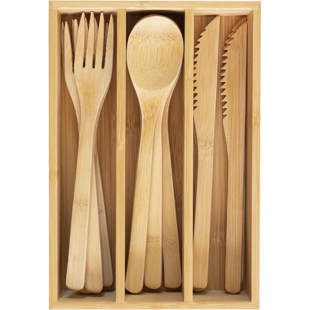 imageTotally Bamboo 12Piece Reusable Bamboo Flatware Set with Portable Storage Case Dishwasher Safe