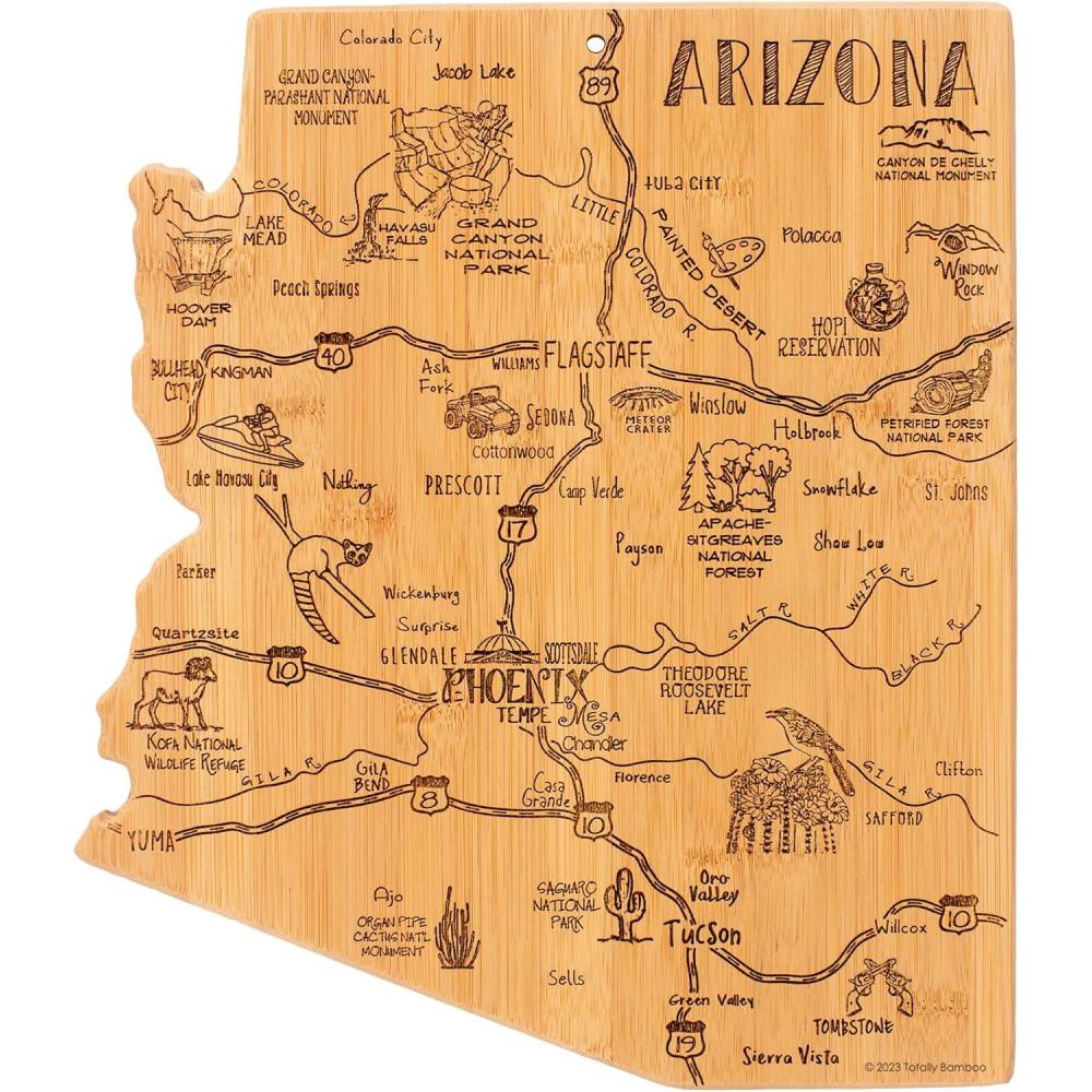 imageTotally Bamboo Destination Arizona Shaped Cutting Board Bamboo Charcuterie and Serving Board with Hang Tie for Wall Display