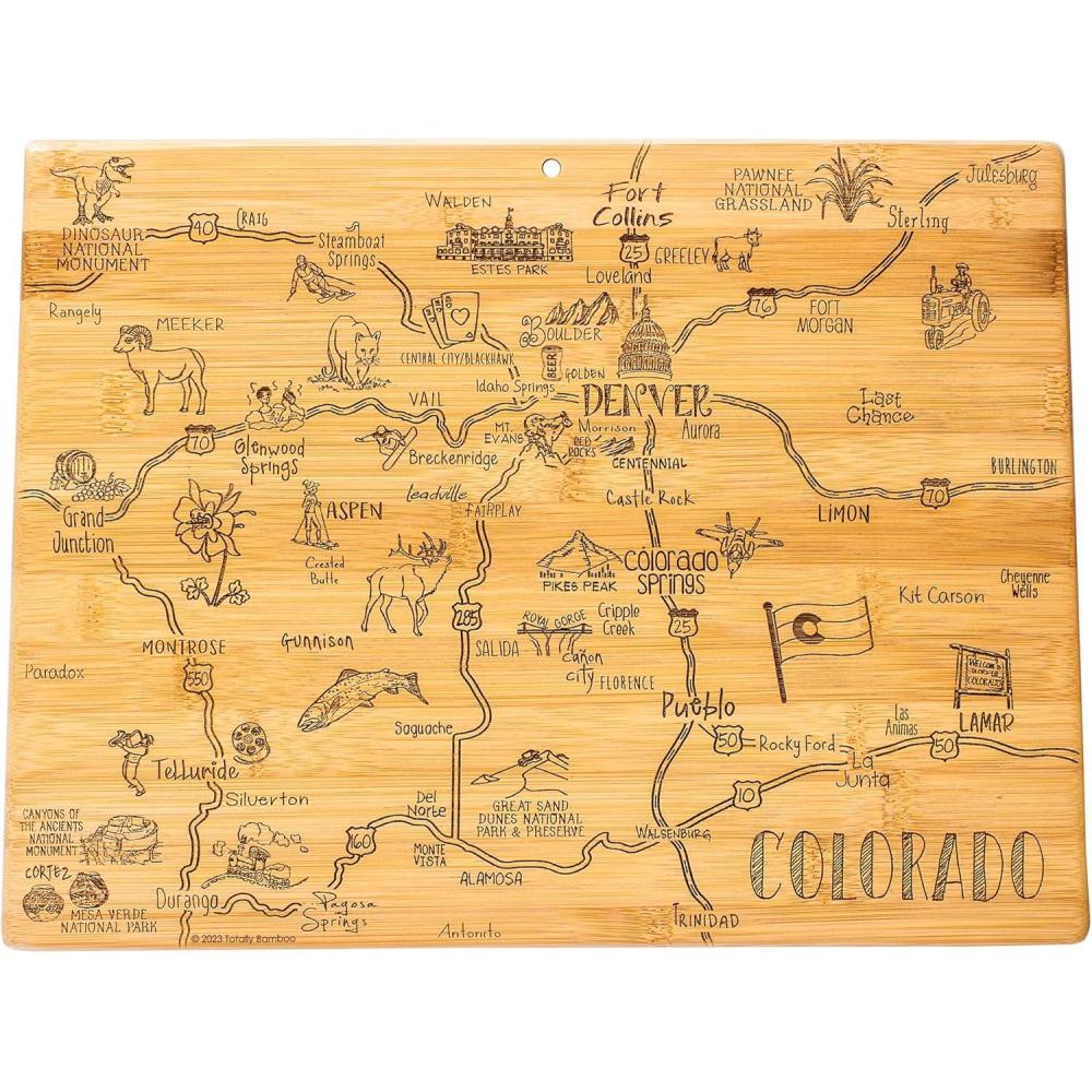 imageTotally Bamboo Destination Colorado Shaped Cutting Board Bamboo Charcuterie and Serving Board with Hang Tie for Wall Display