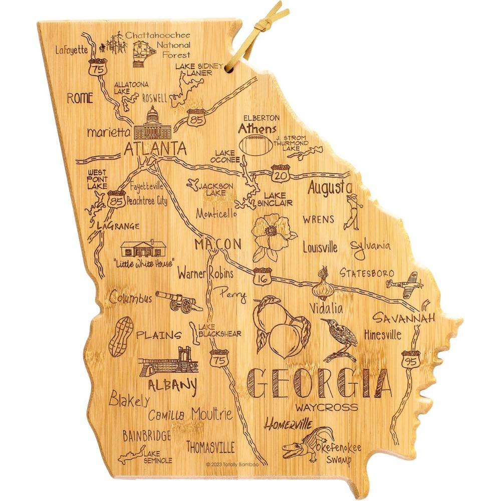 imageTotally Bamboo Destination Georgia Shaped Cutting Board Bamboo Charcuterie and Serving Board with Hang Tie for Wall Display
