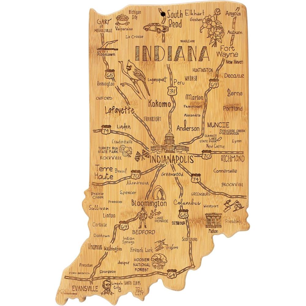imageTotally Bamboo Destination Indiana Shaped Cutting Board Bamboo Charcuterie and Serving Board with Hang Tie for Wall Display