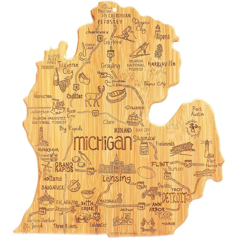 imageTotally Bamboo Destination Michigan Mitten Shaped Cutting Board Bamboo Charcuterie and Serving Board with Hang Tie for Wall Display133L x 118W