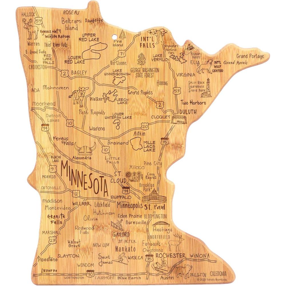imageTotally Bamboo Destination Minnesota Shaped Cutting Board Bamboo Charcuterie and Serving Board with Hang Tie for Wall Display