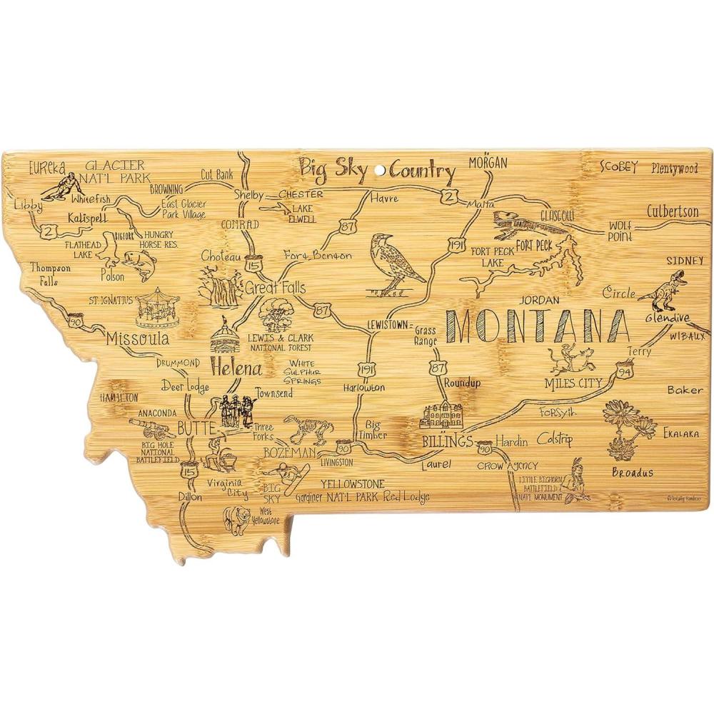 imageTotally Bamboo Destination Montana State Shaped Serving and Cutting Board Includes Hang Tie for Wall Display