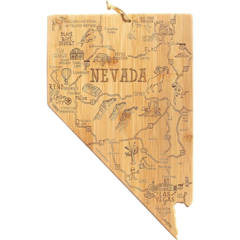 imageTotally Bamboo Destination Nevada State Shaped Serving and Cutting Board Includes Hang Tie for Wall Display
