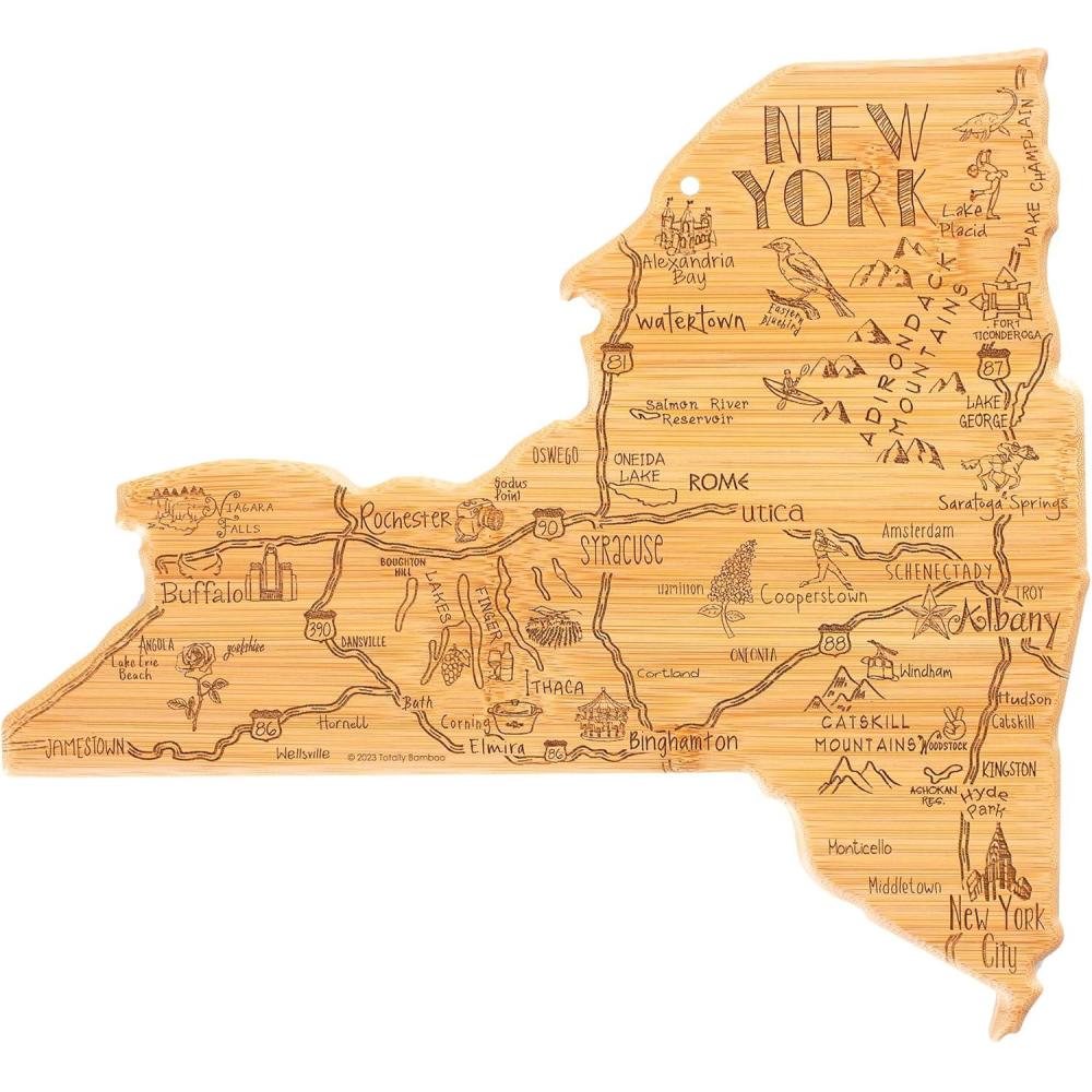 imageTotally Bamboo Destination New York Shaped Cutting Board Bamboo Charcuterie and Serving Board with Hang Tie for Wall Display