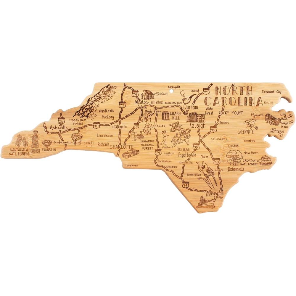 imageTotally Bamboo Destination North Carolina Shaped Cutting Board  Bamboo Charcuterie and Serving Board with Hang Tie for Wall Display