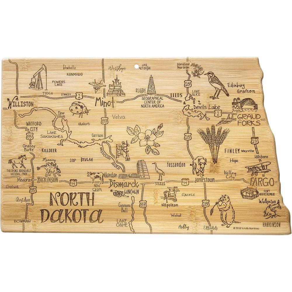 imageTotally Bamboo Destination North Dakota State Shaped Serving and Cutting Board Includes Hang Tie for Wall Display