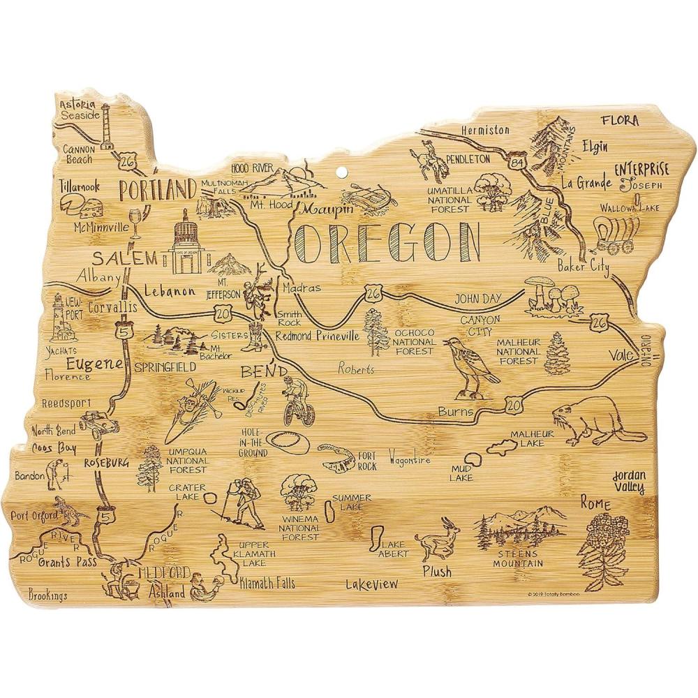 imageTotally Bamboo Destination Oregon Shaped Cutting Board Bamboo Charcuterie and Serving Board with Hang Tie for Wall Display
