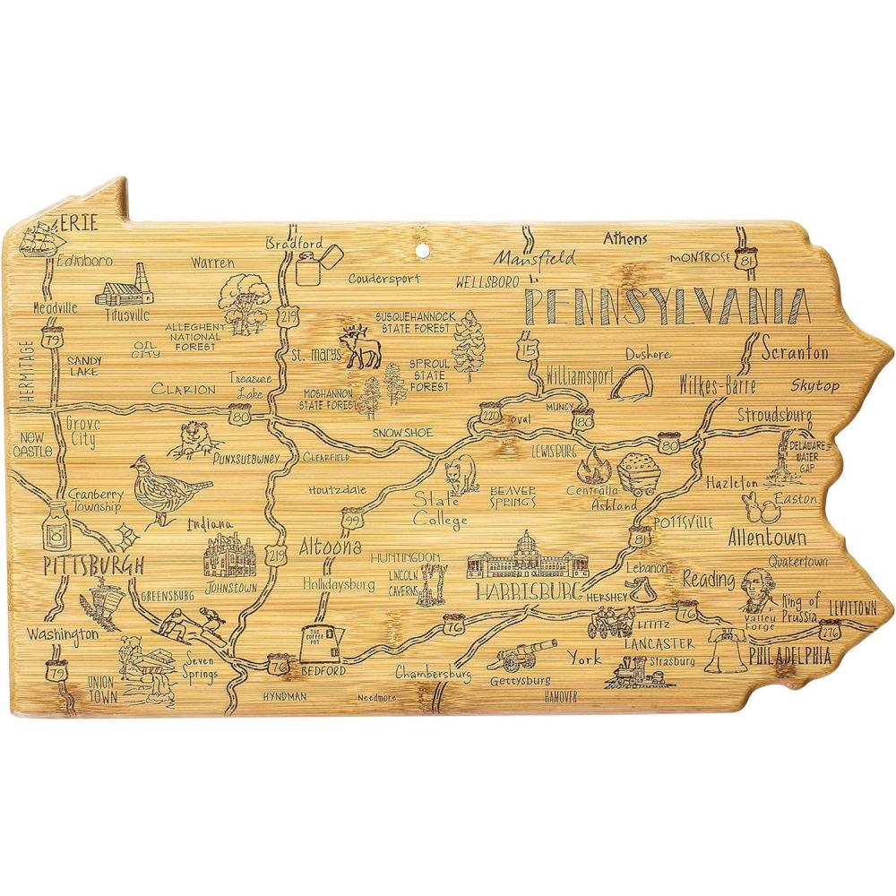 imageTotally Bamboo Destination Pennsylvania Shaped Cutting Board Bamboo Charcuterie and Serving Board with Hang Tie for Wall Display