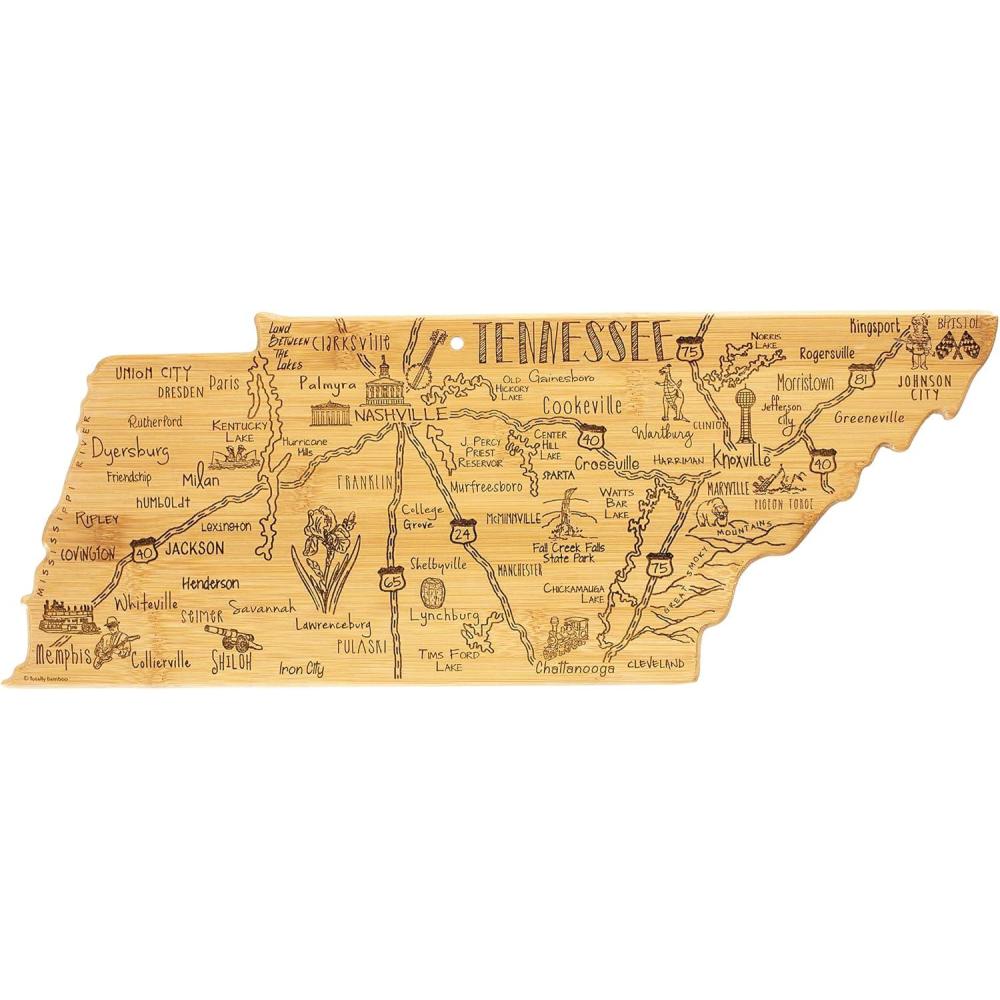 imageTotally Bamboo Destination Tennessee Shaped Cutting Board  Bamboo Charcuterie and Serving Board with Hang Tie for Wall Display