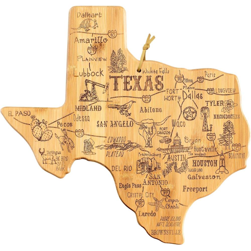 imageTotally Bamboo Destination Texas Shaped Cutting Board Bamboo Charcuterie and Serving Board with Hang Tie for Wall Display14L x 134W