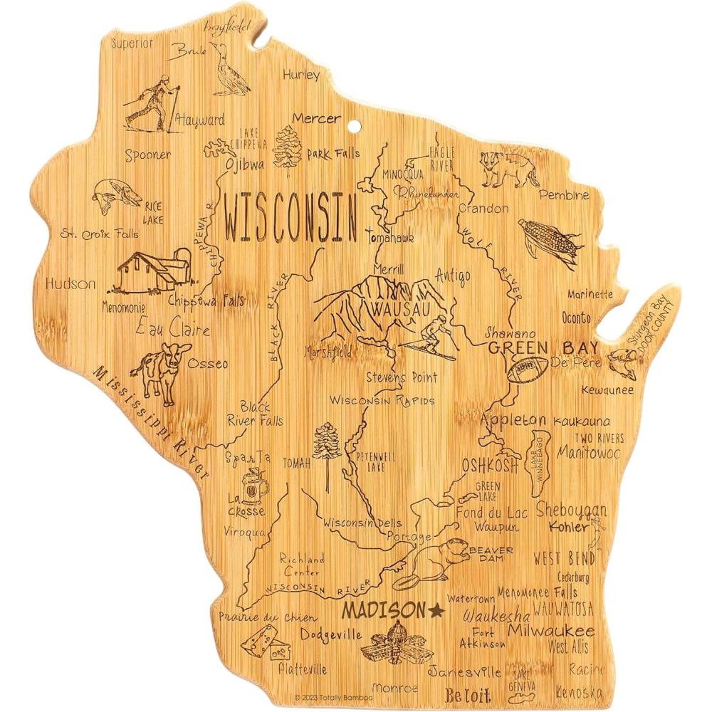 imageTotally Bamboo Destination Wisconsin State Shaped Serving and Cutting Board Includes Hang Tie for Wall Display