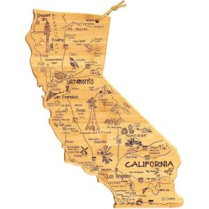 Totally Bamboo Destination California Shaped Cutting Board – Bamboo Charcuterie and Serving Board with Hang Tie for Wall Display