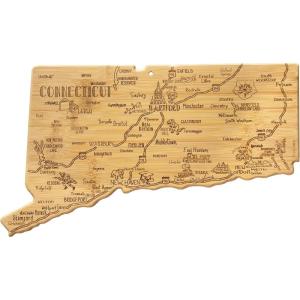 Totally Bamboo Destination Connecticut State Shaped Serving and Cutting Board, Includes Hang Tie for Wall Display