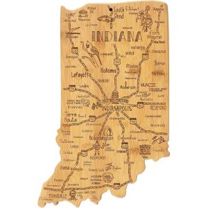 Totally Bamboo Destination Indiana Shaped Cutting Board – Bamboo Charcuterie and Serving Board with Hang Tie for Wall Display